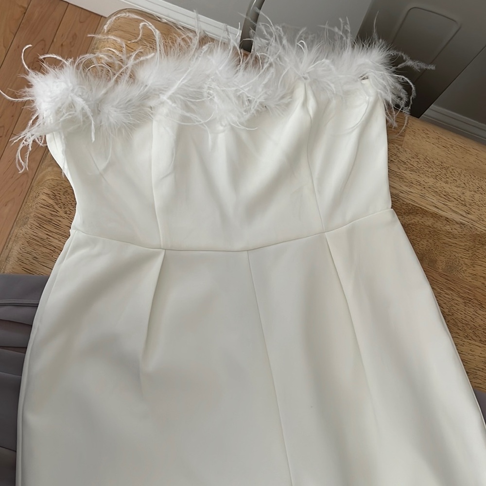 Strapless feather jumpsuit!
